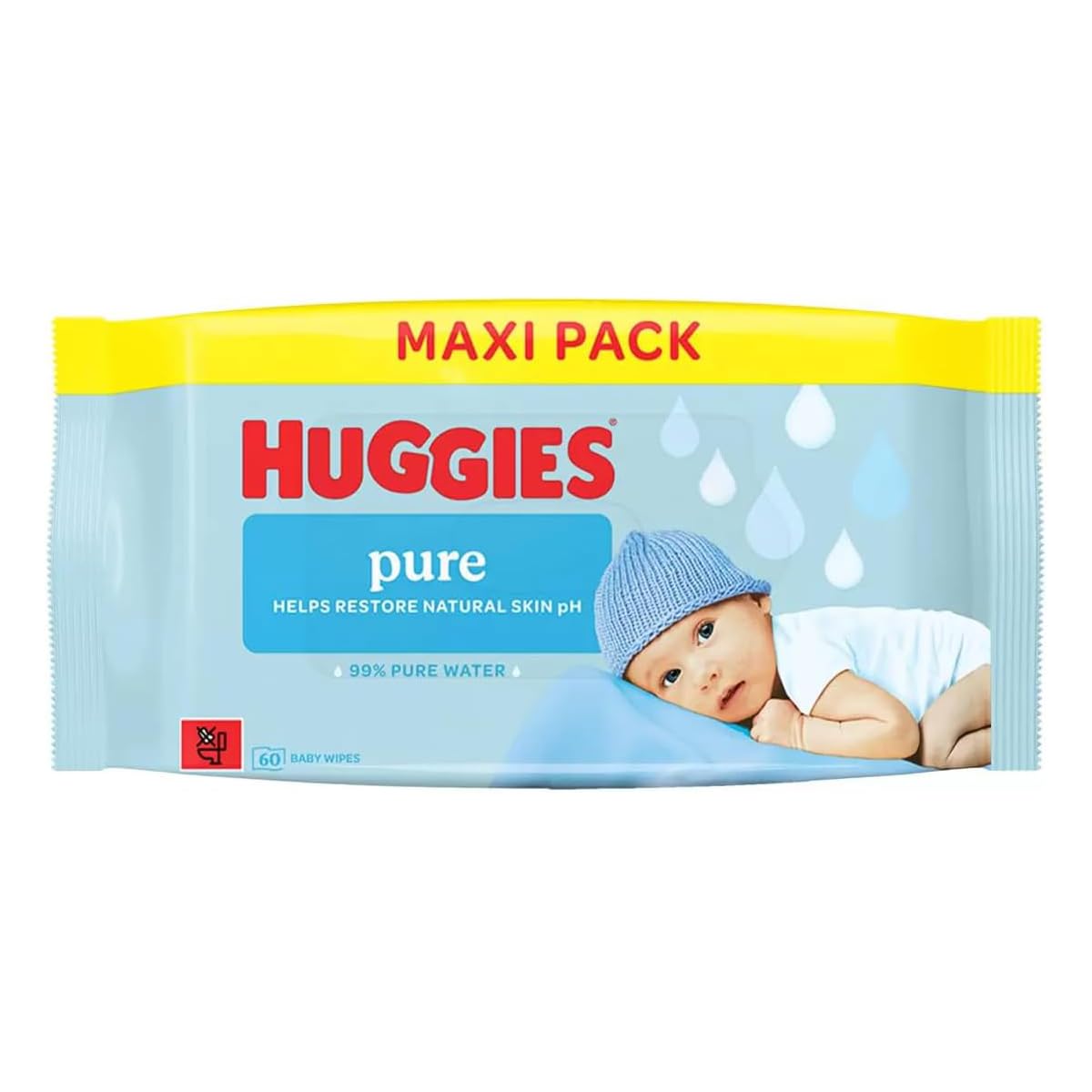 Huggies Pure Plastic Free Baby Wipes - Pack of 12 (576 Wipes) – 99% Water Wet Wipes, Fragrance Free, Hypoallergenic, Better Cleaning, Soft and Gentle on Babies' Delicate Skin