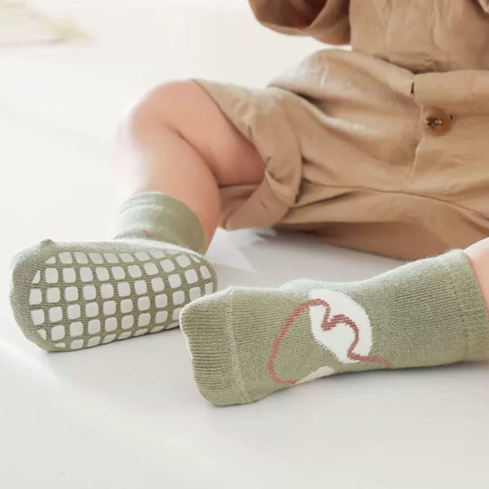 FedMois 5 Pairs Baby Kids Anti-slip Socks Cotton non skid Ankle Socks Animals