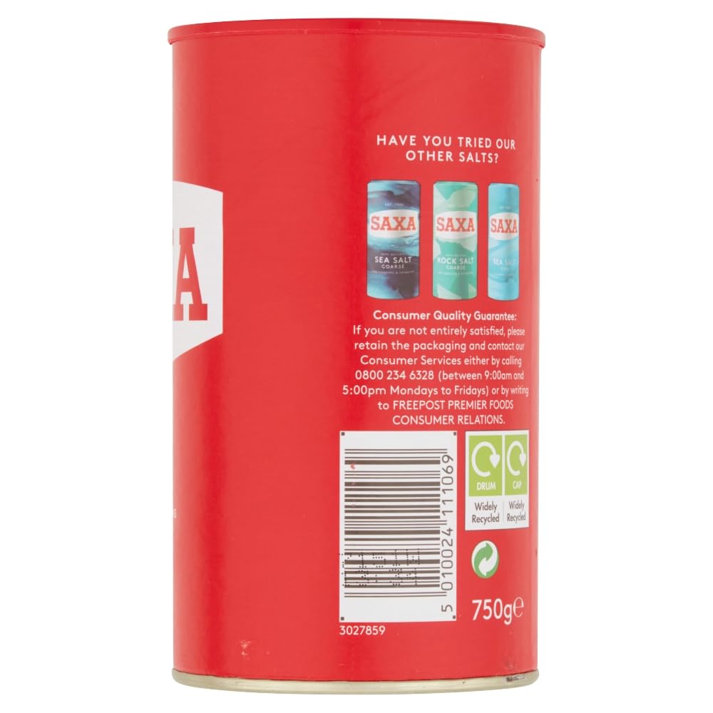 Saxa Fine Table Salt for Table & Cooking, 750 g Drum (1-Pack)