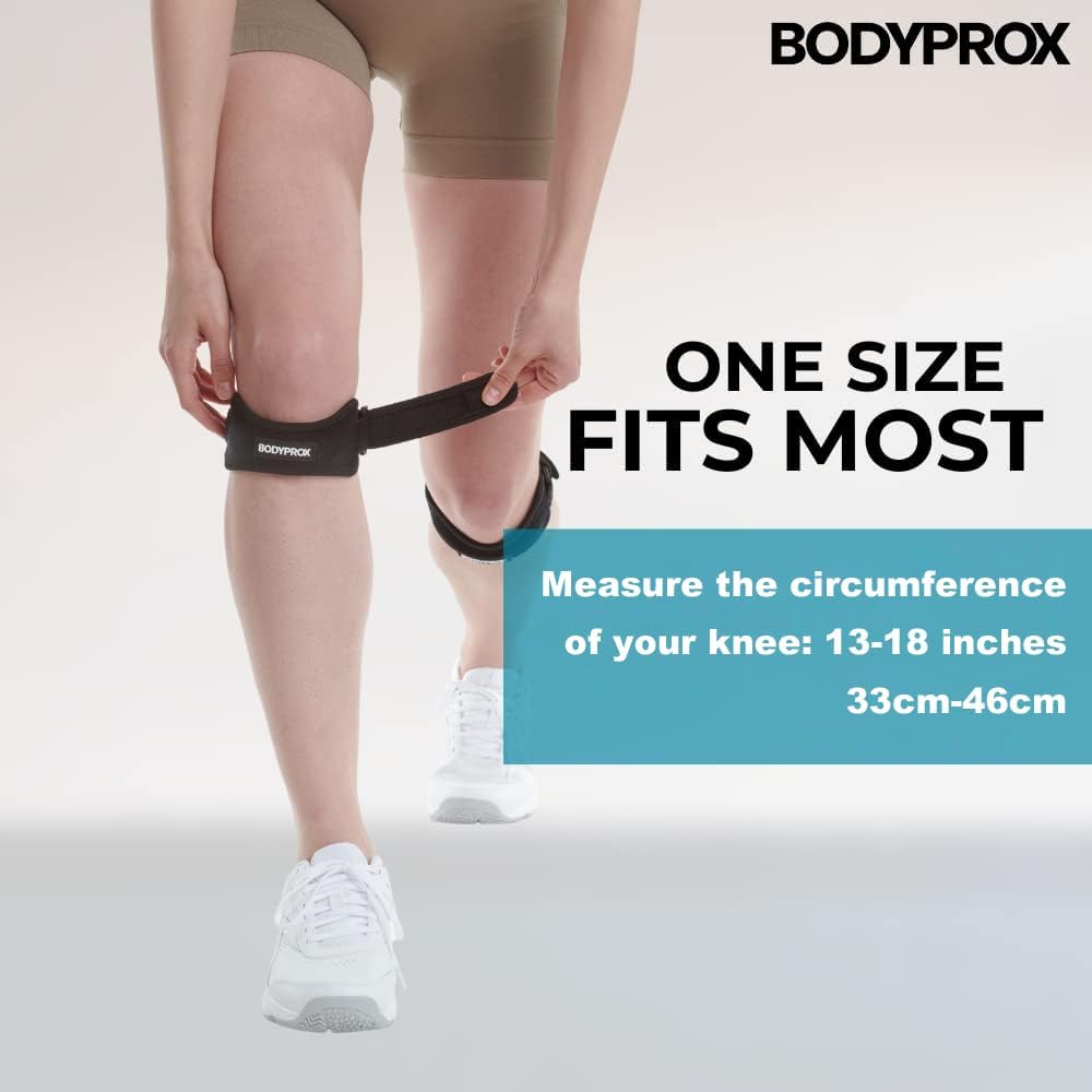 Bodyprox Patella Tendon Knee Strap 2 Pack, Knee Pain Relief Support Brace For Hiking, Soccer, Basketball, Running, Jumpers Knee, Tennis, Tendonitis, Volleyball & Squats