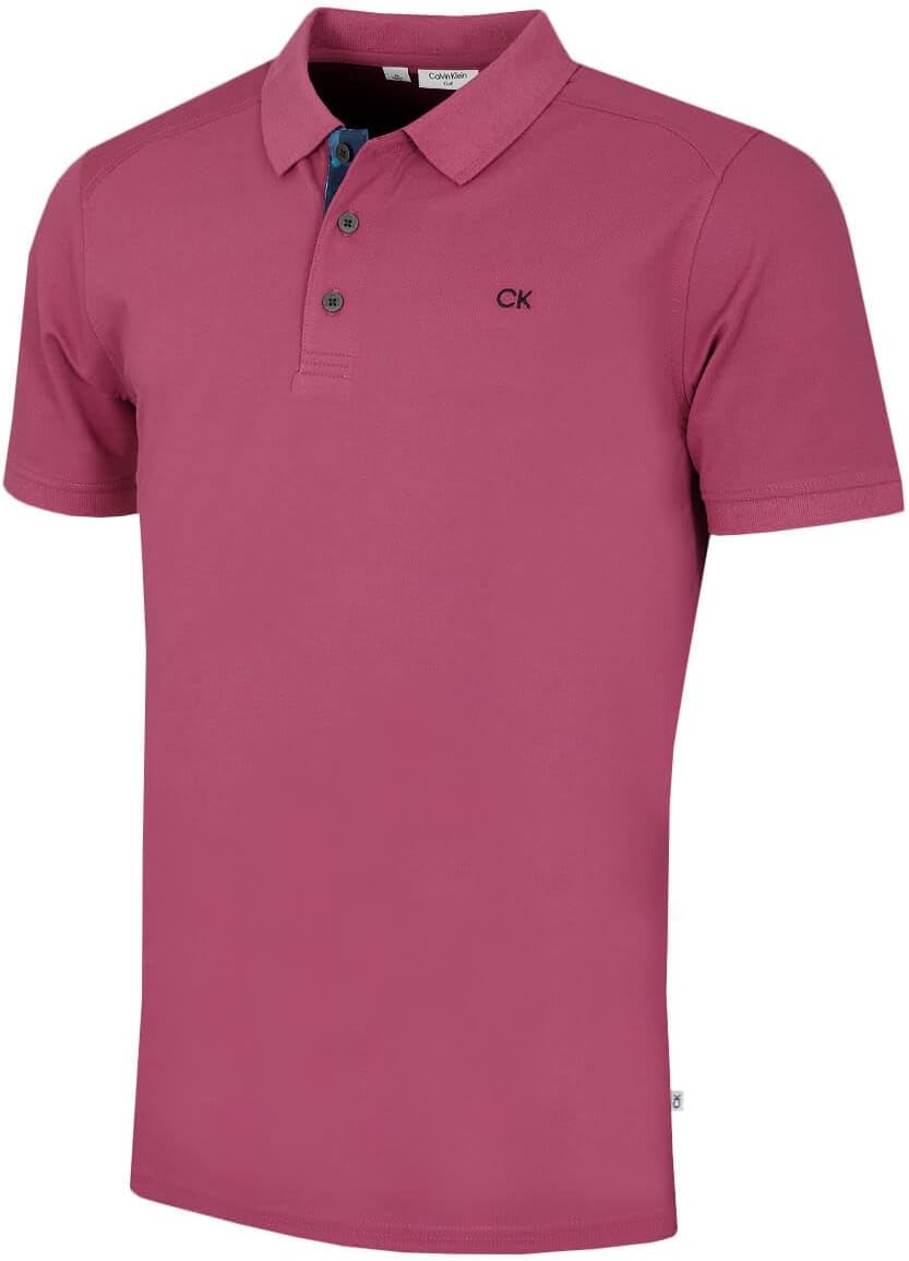 Calvin Klein Mens 2026 Campus 3 Button Ribbed Collar Golf Polo Shirt