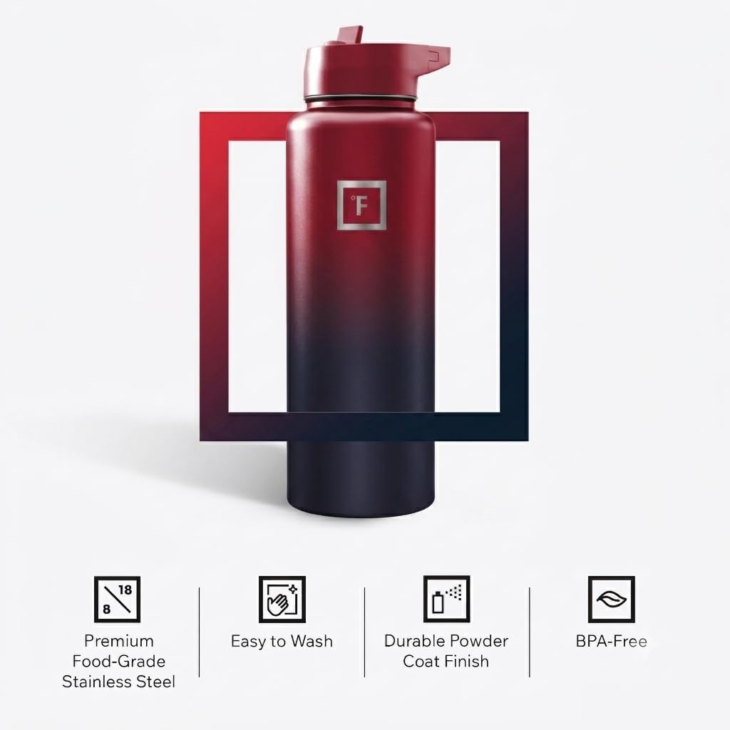Insulated Water Bottle with Straw - 650/950/1200/1800 ml - Leakproof Double-Walled Stainless Steel Metal Drink Flask BPA-Free - Sports Travel Gym Camping Hiking Kids