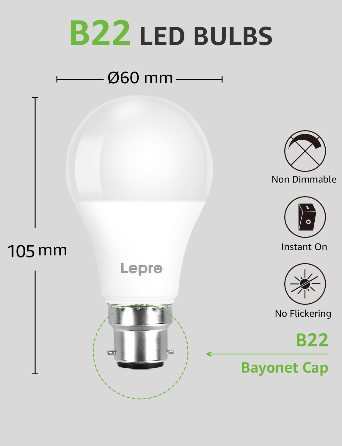 Lepro Bayonet Light Bulb, 8.5W=60W, 806LM Cool White 6500K, Pack of 6