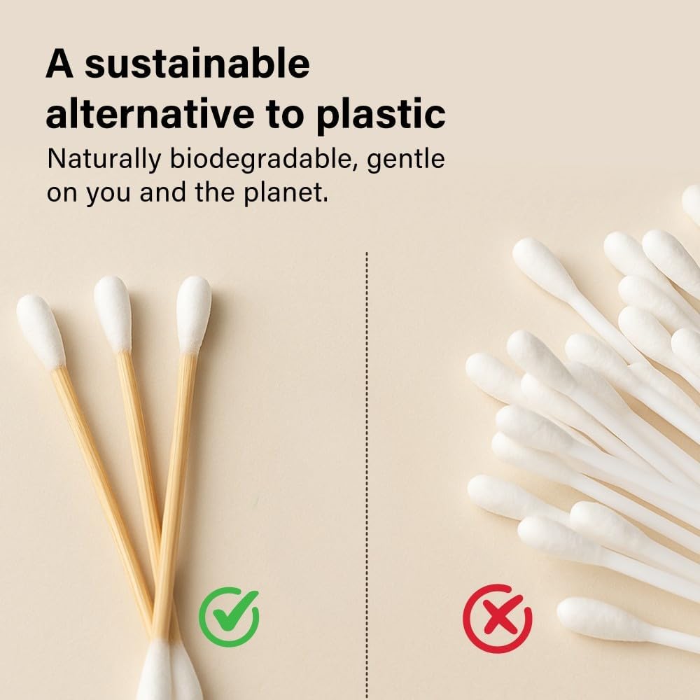 200 Pcs Bamboo Cotton Buds Eco Friendly Biodegradable Swabs with Soft Tips and Strong Stems Gentle Durable Sustainable and Natural Alternative to Plastic for Everyday Use