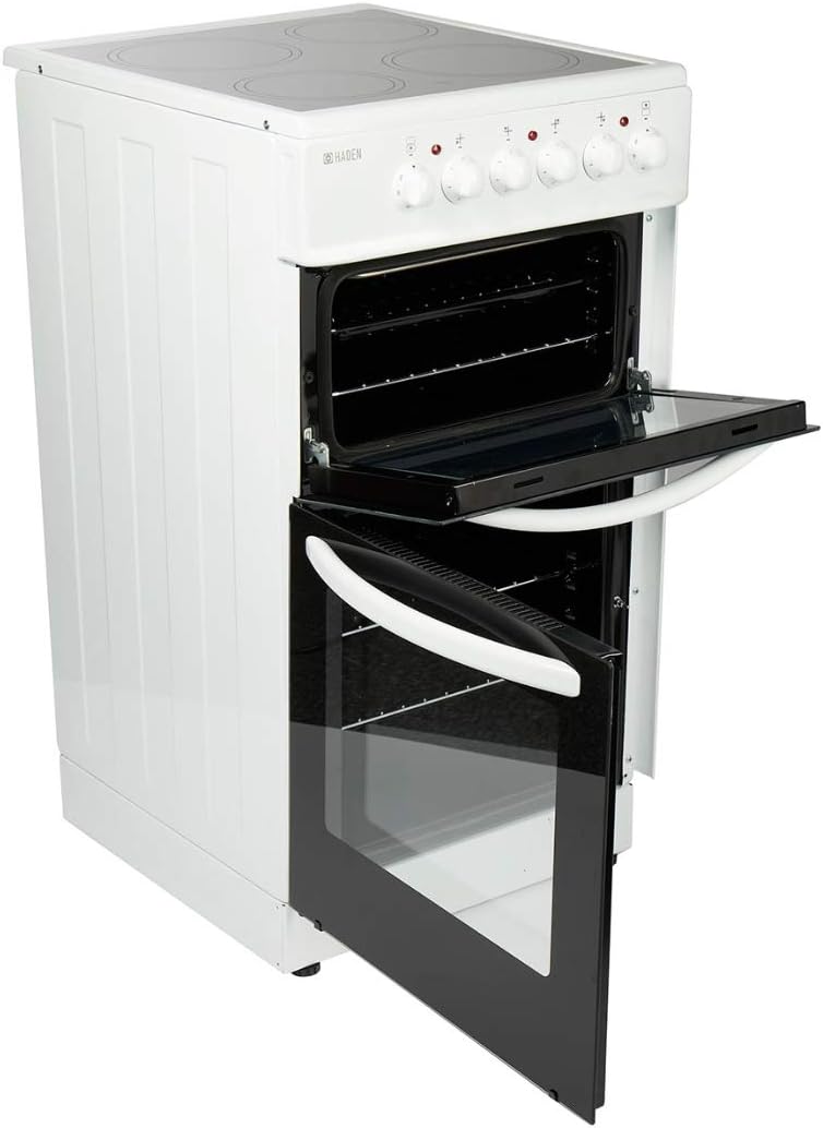 Haden Double Oven 50cm Electric Cooker 4 Zone Ceramic Hob White