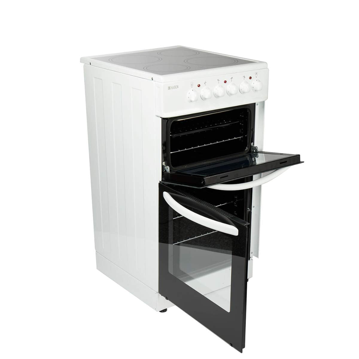 Haden Double Oven 50cm Electric Cooker 4 Zone Ceramic Hob White