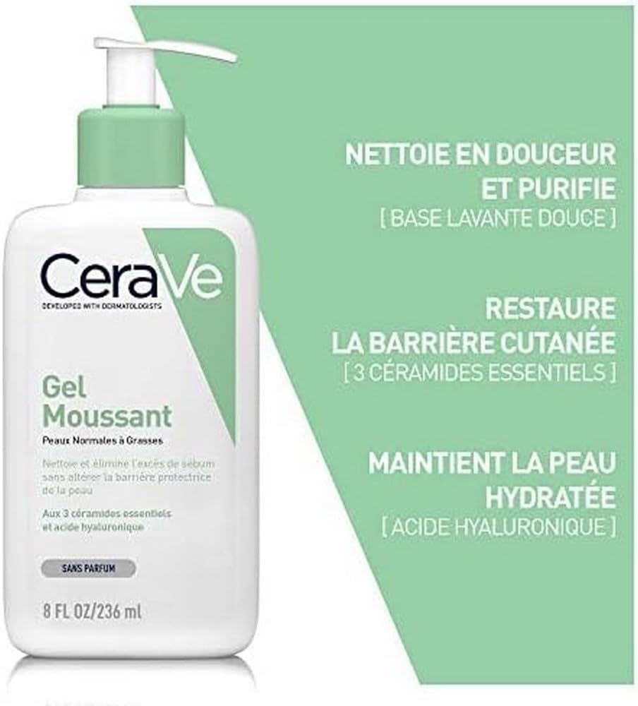 CeraVe Foaming Cleanser for Normal to Oily Skin with Niacinamide & 3 Essential Ceramides, Developed with Dermatologists, Gently Cleanses & Removes Excess Oil, Fragrance-Free