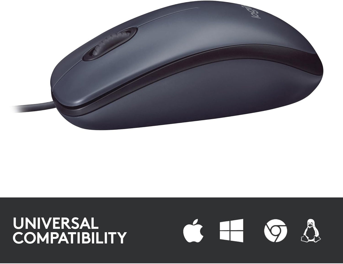 Logitech B100 Wired Mouse, USB Port, 800 DPI Optical Sensor, 3 Buttons, for Left and Right Handers, PC/Mac - Black (Optical Business Mouse | Pack of 5)