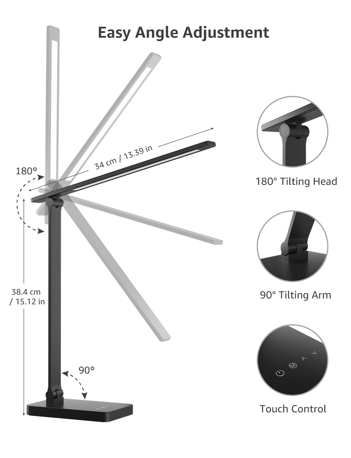 Lepro Desk Lamp, 800lm LED Desk Lamp with Power Adapter, Dimmable, Eye-Care