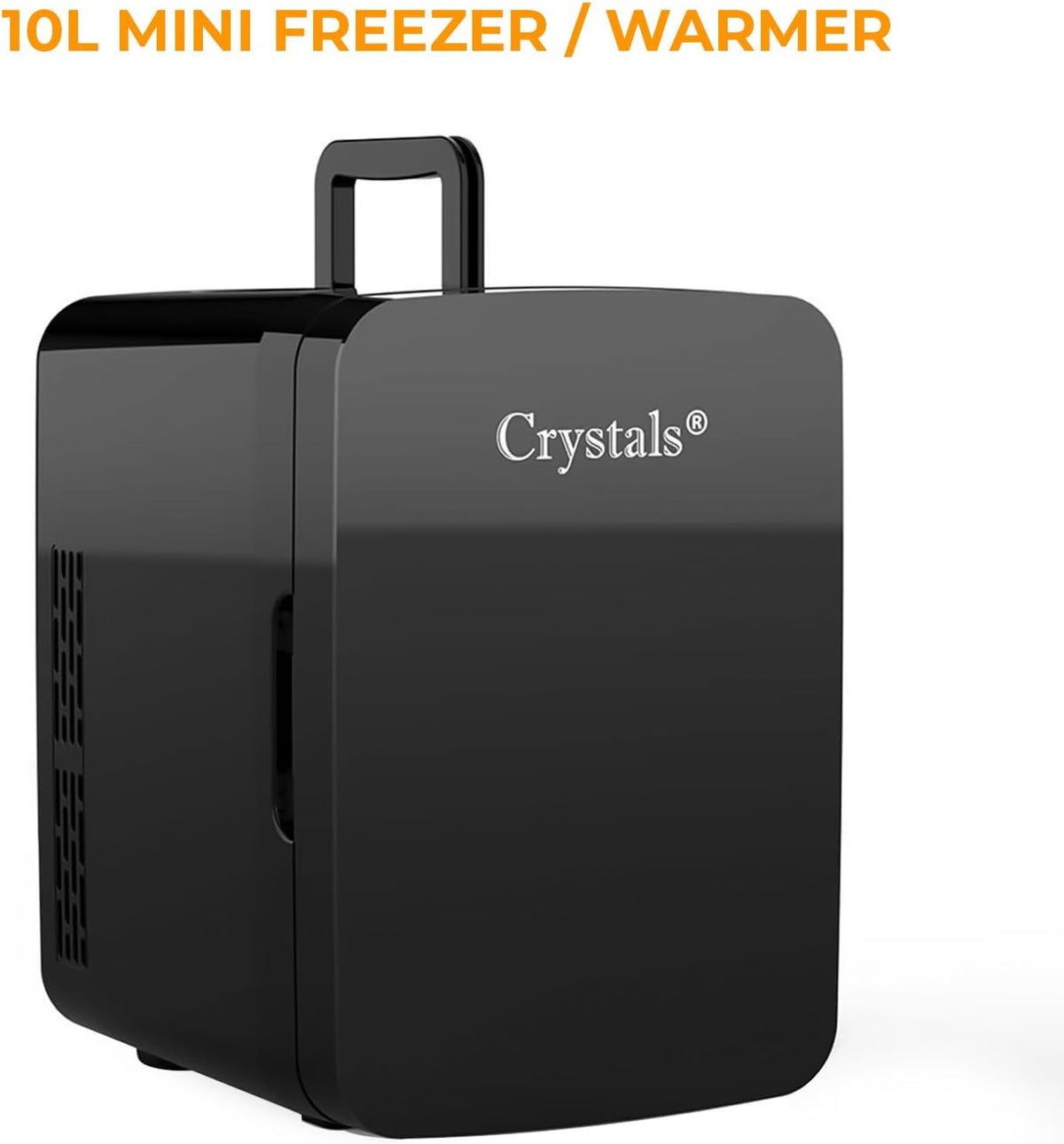 Crystals Mini Fridge, 10L Table Top Small Fridge Cooler & Warmer for Car Bedrooms Desk Office, 12V DC - 220 AC, Energy Efficient (Black)