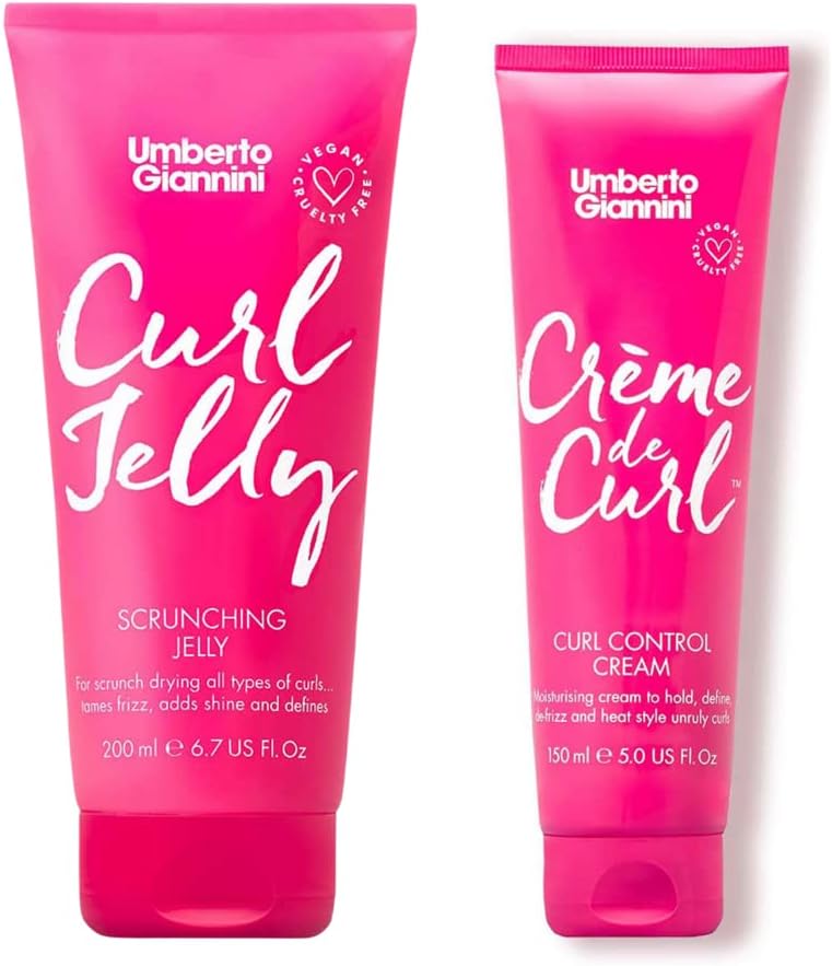 Umberto Giannini Curl Jelly Scrunching Jelly & Creme De Curl Control Cream Duo for Curly or Wavy Hair, Vegan & Cruelty Free, 2 Pack