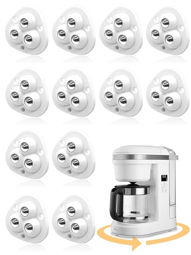 12 Pcs Self Adhesive Small Appliance Rollers,Small Caster Wheels 360°Rotation Universal Appliance Wheels for Kitchen Appliances on The Counter,Storage Box,Small Furniture(Black)