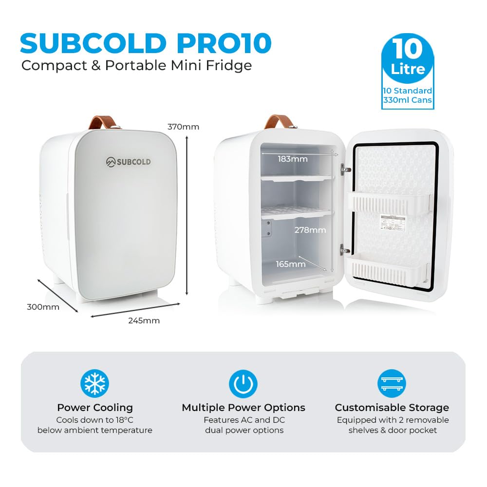 Subcold Pro4 Mini Fridge 4L, Quiet Small Fridge for Bedroom, AC & USB