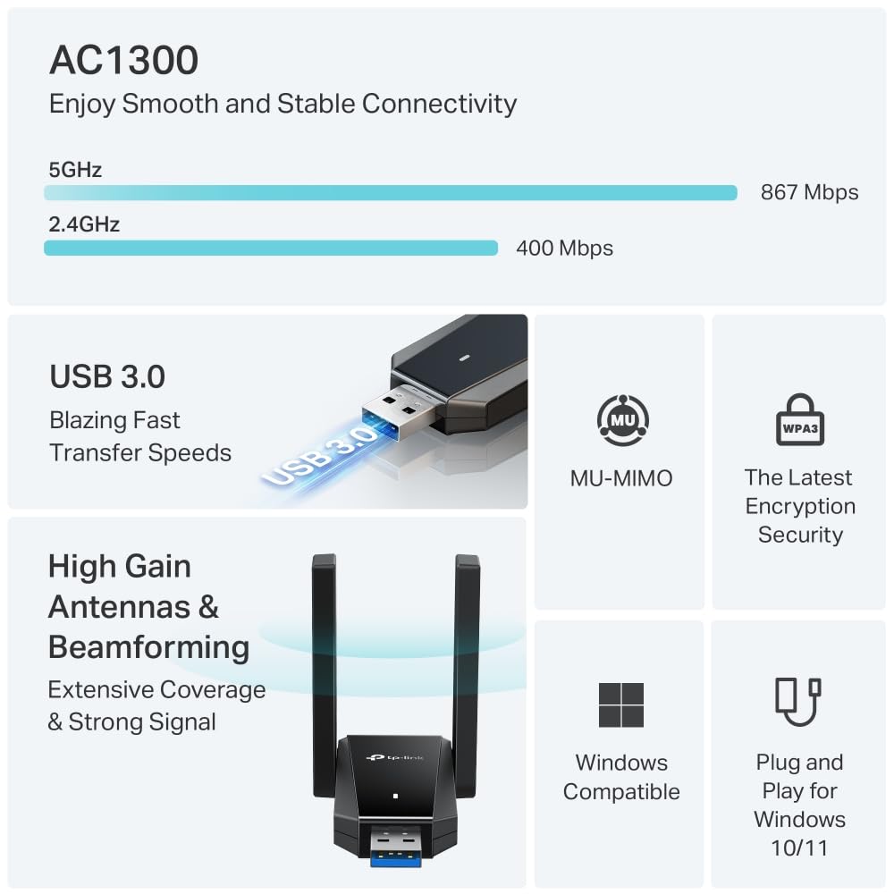 TP-Link Archer T2U Nano AC600 WiFi Dongle, Nano USB WiFi Adapter for PC