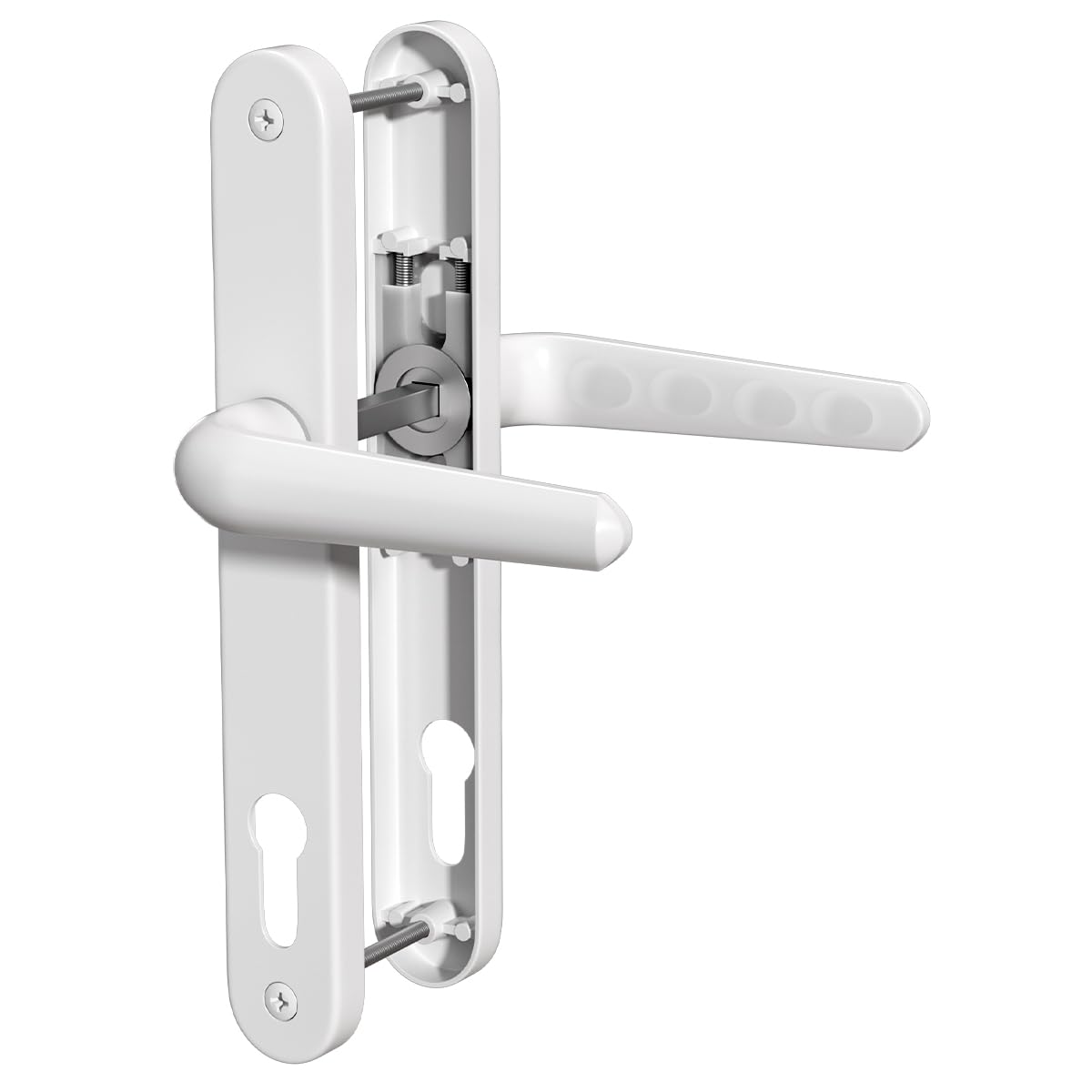 Bwintech 1 Set Black UPVC Door Handle Set, 92mm Backset,122mm Screw Hole Distance, 210mm Plate Length Front Door Handles for UPVC Door