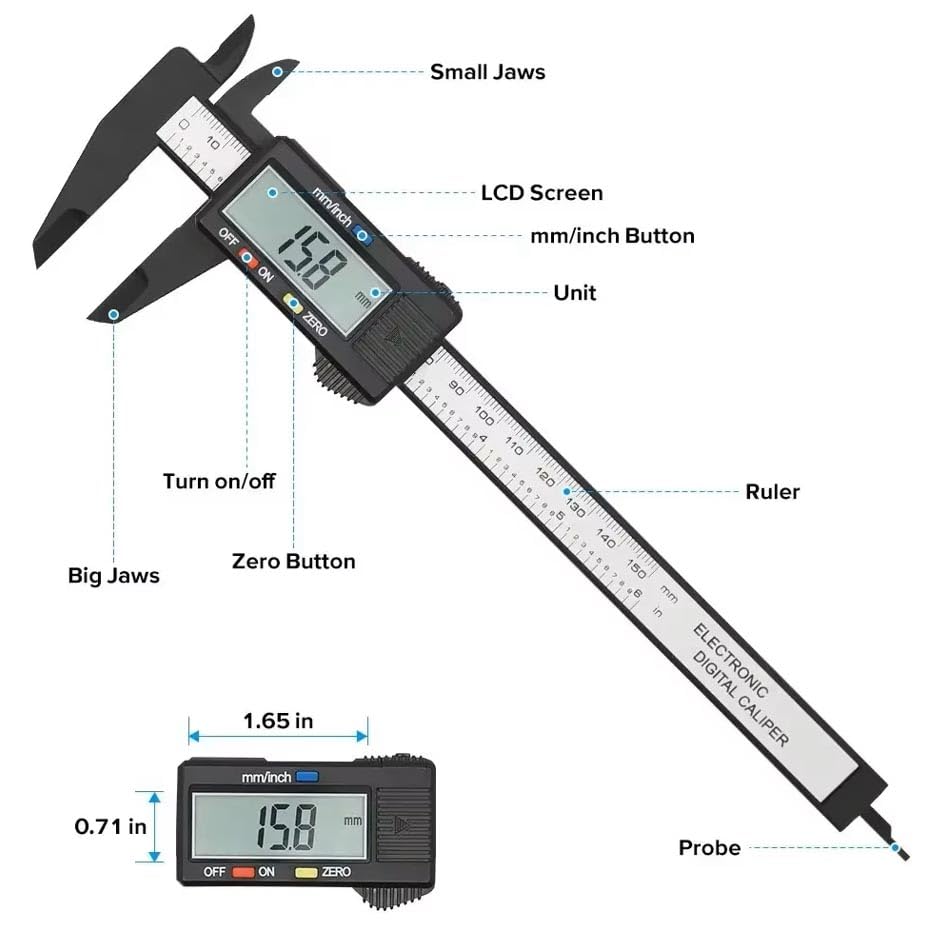 Digital Vernier Caliper,150mm 6 Inch Electronic Micrometer Caliper With Large Lcd Screen,Inch/Metric Conversion,24cm Ruler,Precision Depth Gauge Measuring Tool for DIY,Household,Jewelry,Woodworking