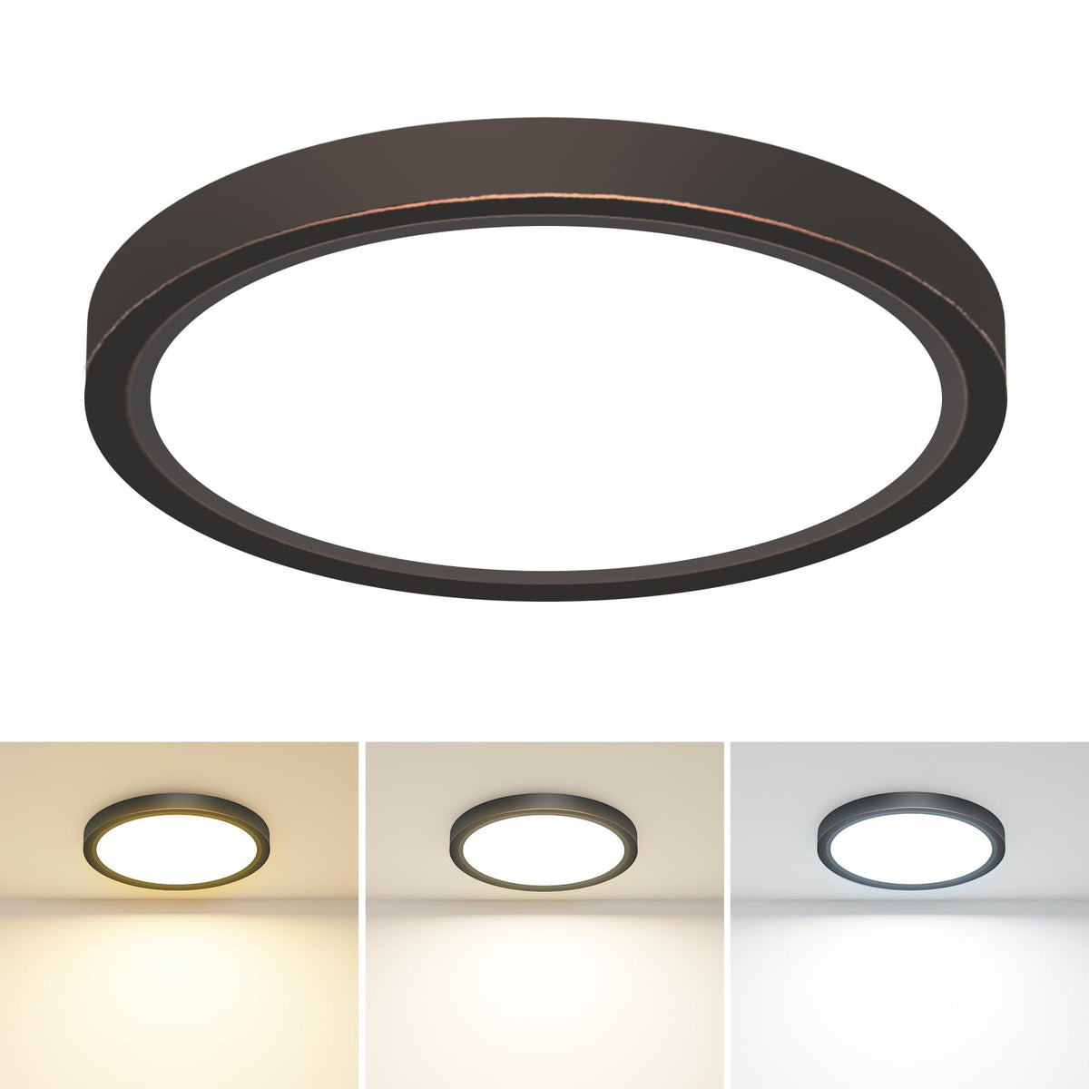 slochi Bathroom Light, 3000K/4000K/6500K 3 Color Temperature, Waterproof, Round, Modern, Flush Ceiling Light for Bathroom, Kitchen, Bedroom, Hallway and MoreØ18CM(Gold)