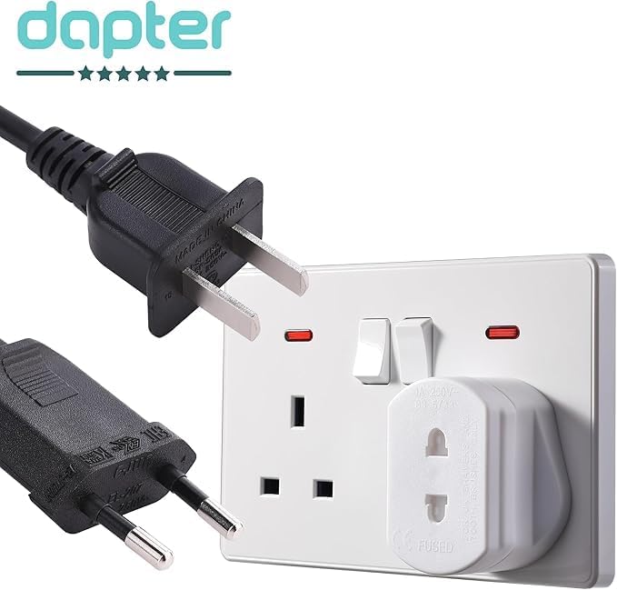 1 Pack White Shaver Plug Adaptor UK, 2 Pin to 3 Pin Adapter Plug UK