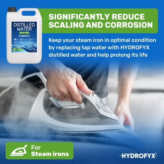 HYDROFYX 5L Distilled Water – 0 PPM TDS Mineral Free Water for CPAP Machines, Humidifiers, Steam Irons & Car Batteries – Made in UK