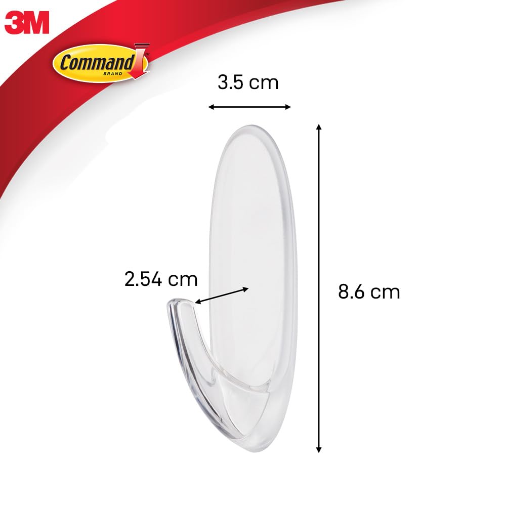 Command Small Hooks with Clear Strips, Pack of 2 Hooks + 4 Adhesive Strips, Transparent - Indoor Use - Suitable for Hanging Items up to 450 g - Damage Free Hanging