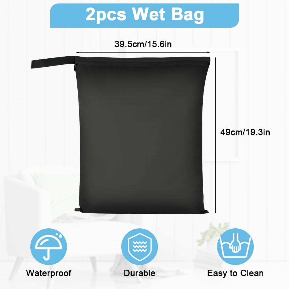 2PCS Wet Bags for Baby Items, Wet Swimsuits, Beach, Camping(Black)