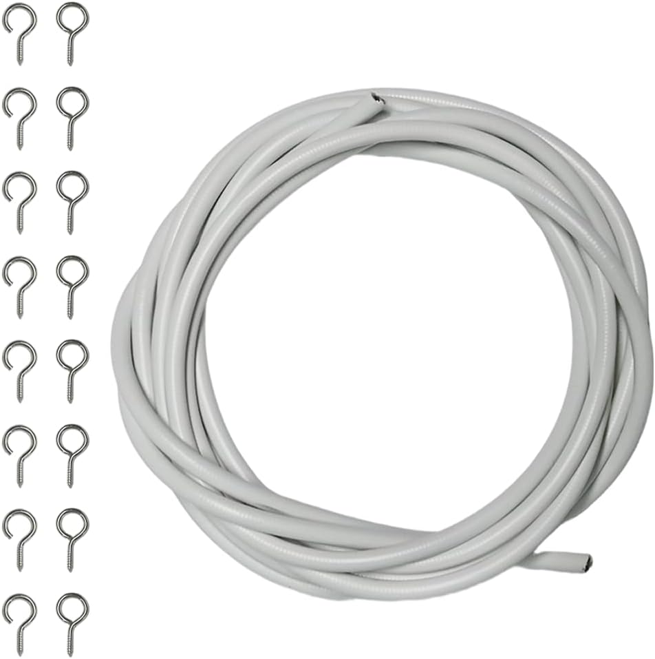 Armo® 2M Net Curtain Wire And Hooks Set Multipurpose 2 Meter Long Window Net Curtain Wire With 8 Eyes & 8 Hooks
