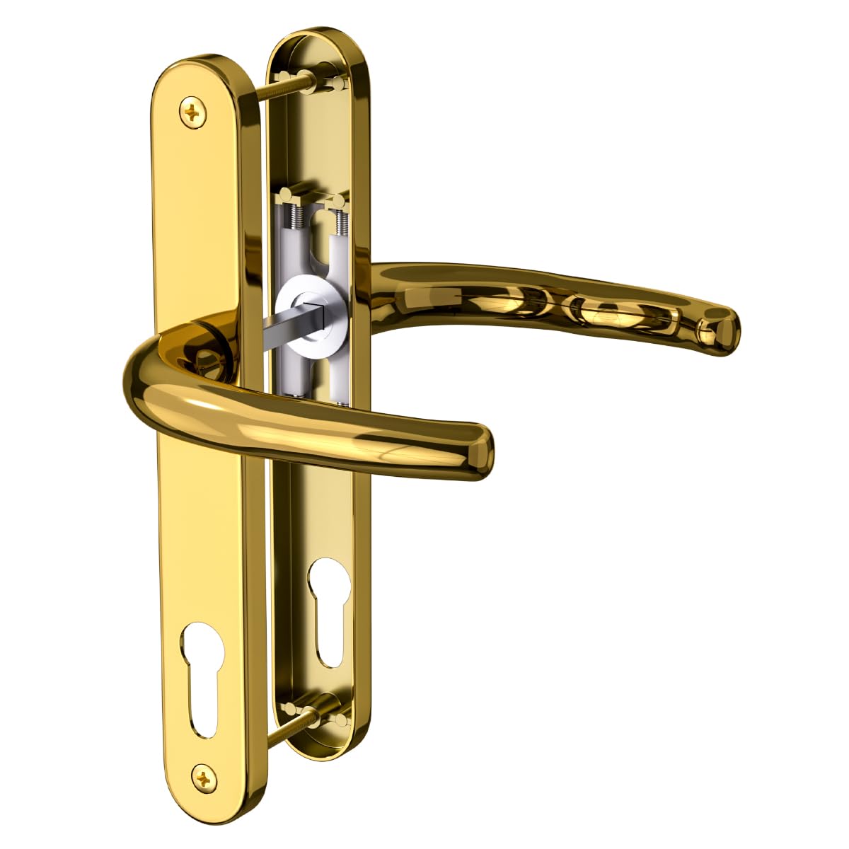 Bwintech 1 Set Black UPVC Door Handle Set, 92mm Backset,122mm Screw Hole Distance, 210mm Plate Length Front Door Handles for UPVC Door