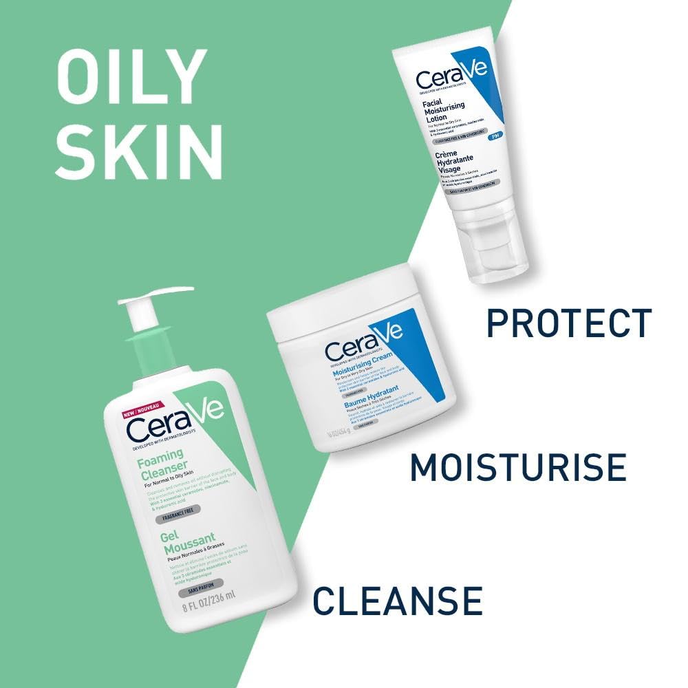 CeraVe Foaming Cleanser for Normal to Oily Skin with Niacinamide & 3 Essential Ceramides, Developed with Dermatologists, Gently Cleanses & Removes Excess Oil, Fragrance-Free