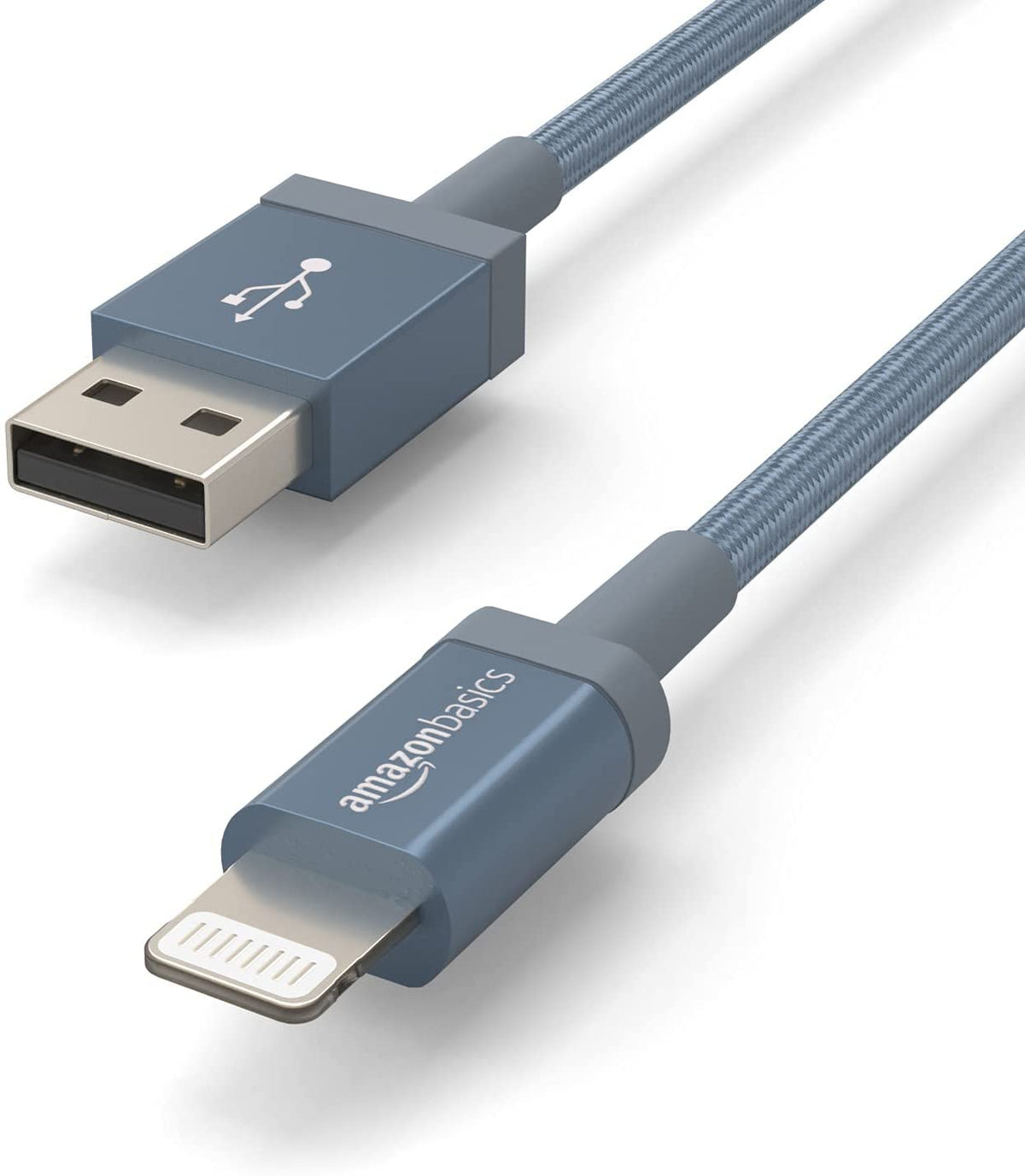 Amazon Basics USB-A to Lightning Charger Cable, Nylon Braided Cord, MFi Certified for Apple iPhone 14 13 12 11 X Xs Pro, Pro Max, Plus, iPad, 0.9 m, Silver