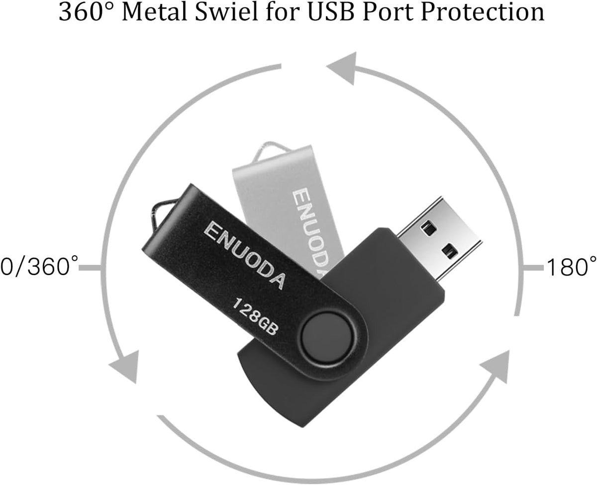 ENUODA Memory Stick 128GB USB 2.0 Flash Drives Swivel Design Storage Thumb Drive Pen Drive (Black)