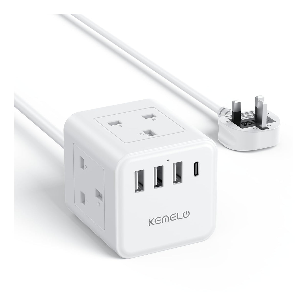 Cube Extension Lead with 4 USB Slots, Kemelo 4 Way (13A/3250W) Multi Plug Extension Cable with Child Safety UK Desktop Power Extension Socket,1.5M Extension Cords for Home Dorm Office Travel, Black