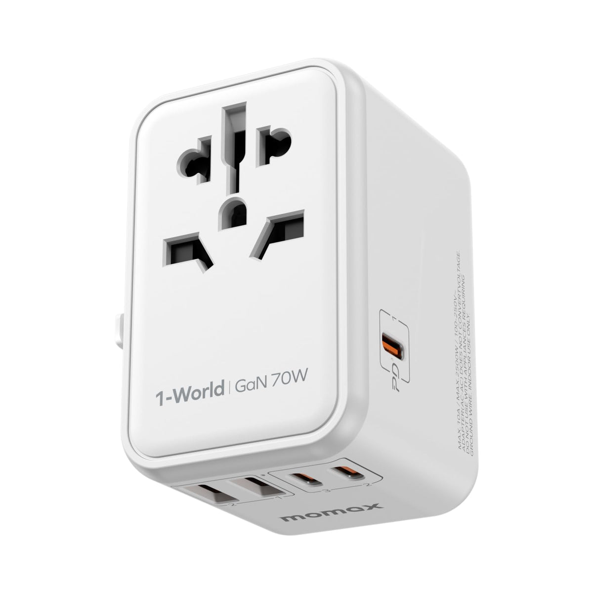 MOMAX Universal Travel Adapter 70W GaN Travel Plug Adapter for UK/EU/AU/US