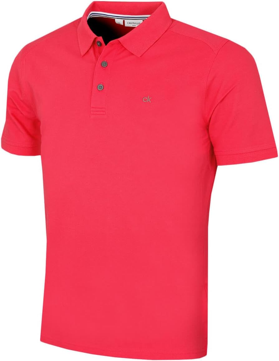 Calvin Klein Mens 2026 Campus 3 Button Ribbed Collar Golf Polo Shirt
