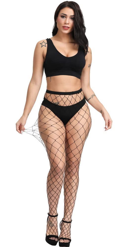 E-Laurels Womens Fishnet Tights Stockings Black Pantyhose Fish Net Plus Size