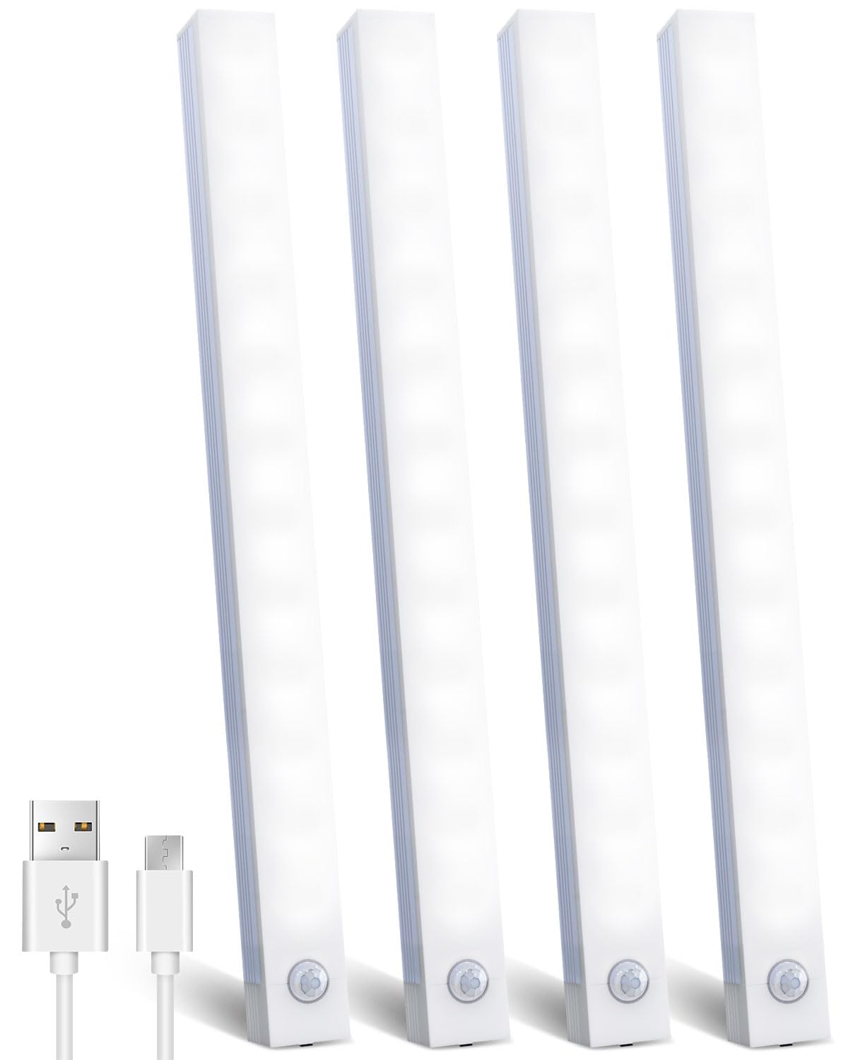 Under Cabinet Kitchen Lights 4 Pack, 4 Modes, USB Motion Sensor Cupboard Light, USB Type-C, Stepless Dimming, with Magnetic Sticker, for Kitchen Wardrobe Bedroom Stairs (Cold White)