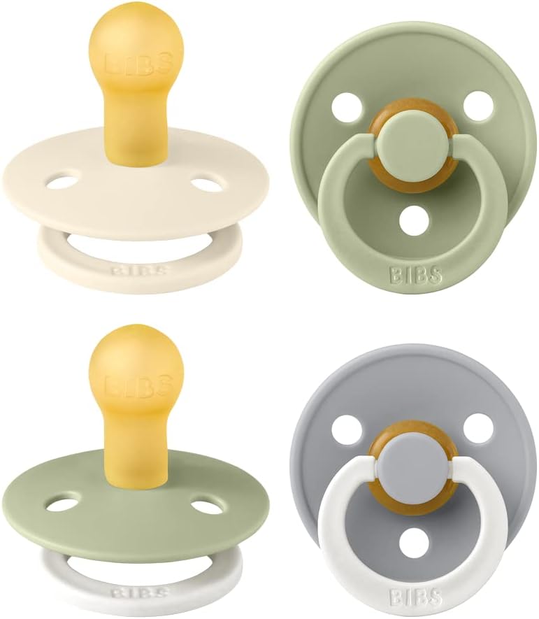 BIBS Colour Glow Dummy, 0-6 Months, 4-Pack, Ivory/Sage/Sage Glow/Cloud Glow