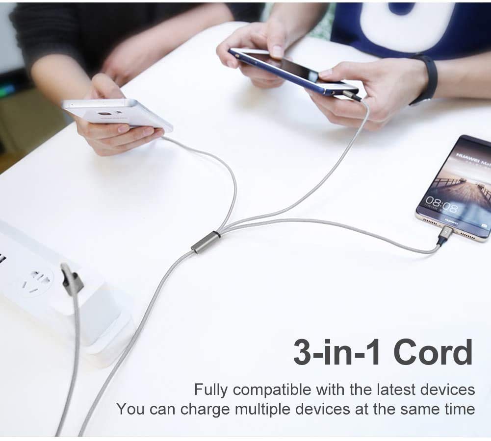 Multi Charging Cable 2 Packs 4FT,3A 3 in 1 Charging Cord for iPhone,Samsung