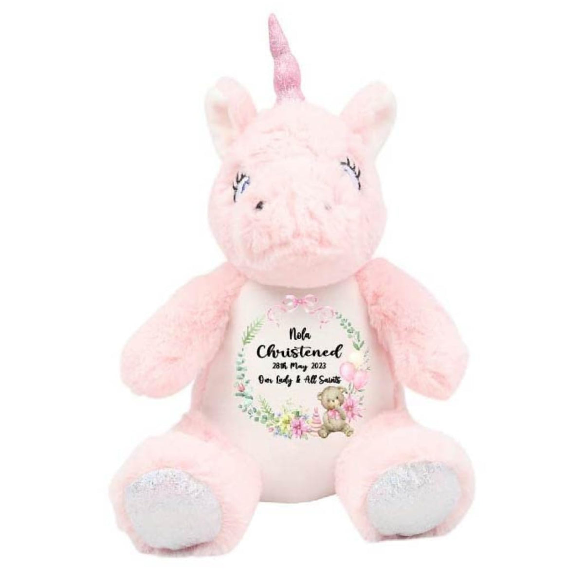 Crafted Memories - Personalised Bunny Rabbit | Custom Name & Date | Christening & Baptism Keepsake | Baby Girl & Boy | Soft Grey, White | Ideal 1st Birthday Present
