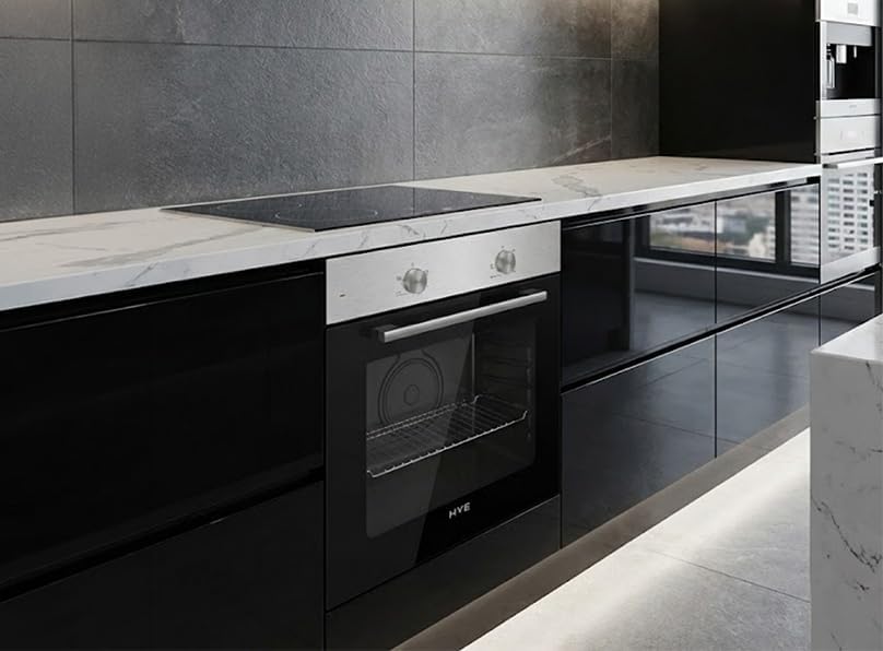 60cm Built-In Electric Static Oven - Stainless Steel & Black Glass Door