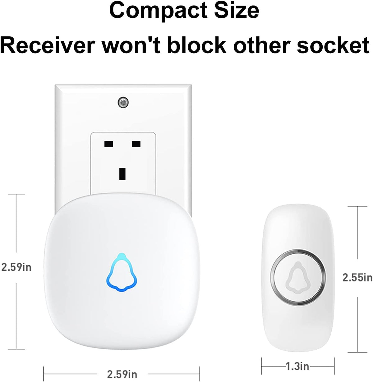 SECRUI Wireless Doorbell Receiver, Plug in doorbell Receiver Spare Accessories Replacement for Doorbell Kit IP55 Waterproof Operated at 1000ft Range with 5 Level Volume, 52 Chimes - White