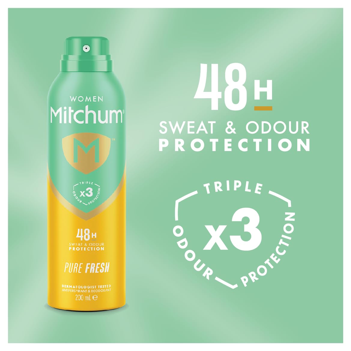 Mitchum Women Triple Odor Defense 48HR Protection Deodorant Spray & Antiperspirant (200ml), Powder Fresh