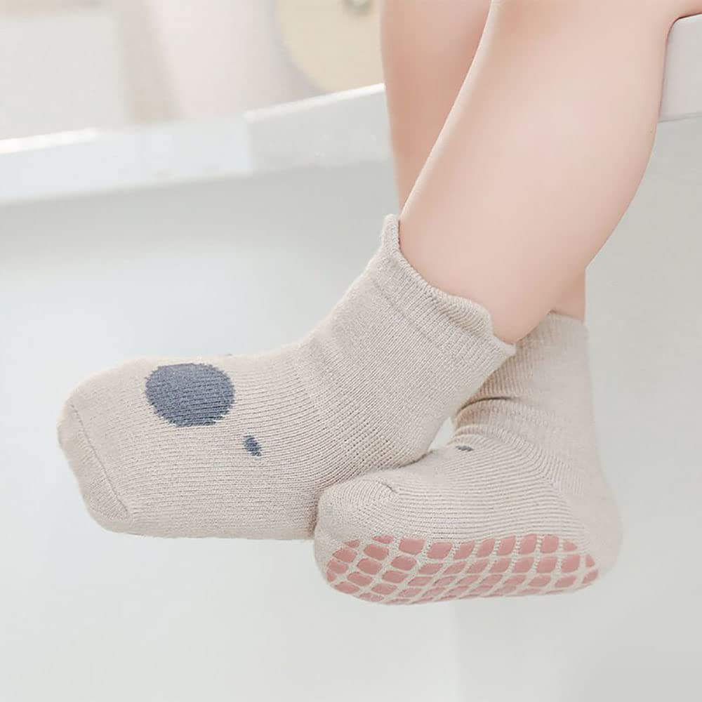 FedMois 5 Pairs Baby Kids Anti-slip Socks Cotton non skid Ankle Socks Animals