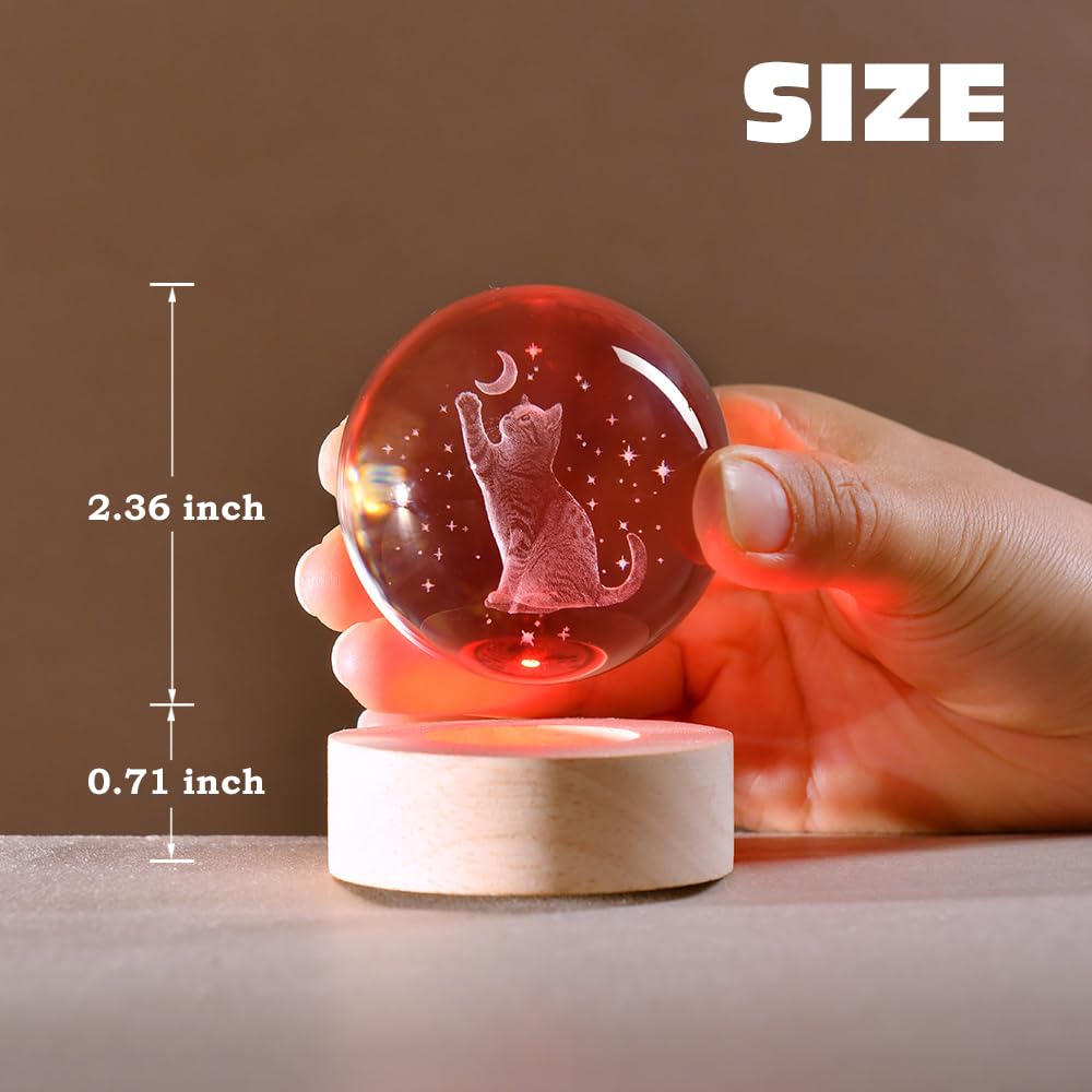 3D Fairy Crystal Ball 60mm Glass Fairy with Flower Night Light Gifts for Girl Women with Light Base