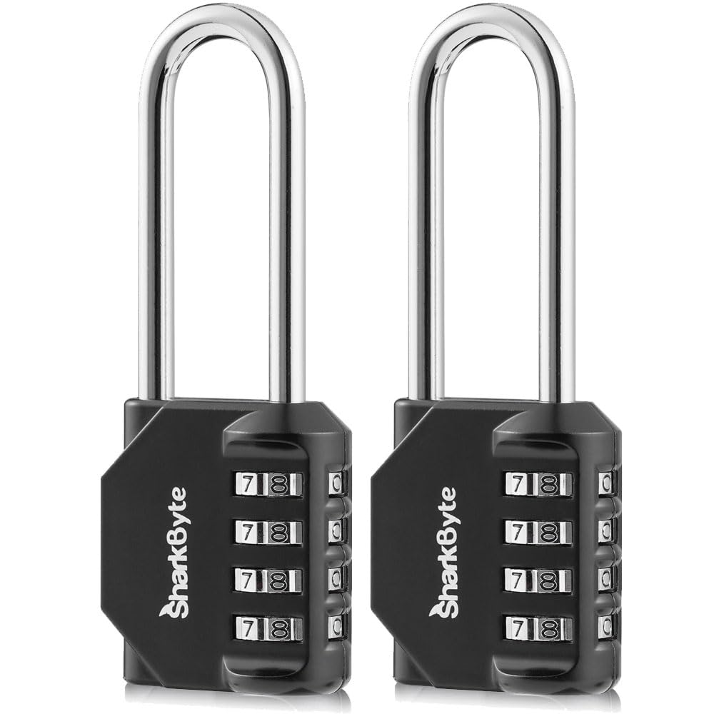SharkByte Heavy Duty Combination Padlock – 4-Digit Weatherproof Outdoor Lock with Stainless Steel Shackle, Anti-Rust Resettable Code for Gym, School, Locker, Shed, Toolbox, Gate & Warehouse - Red