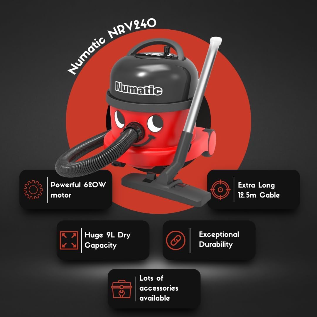 Numatic NRV240-11 Henry Vacuum Cleaner 620W 9L Commercial Dry Red - 3 Years Warranty - 2026 Model
