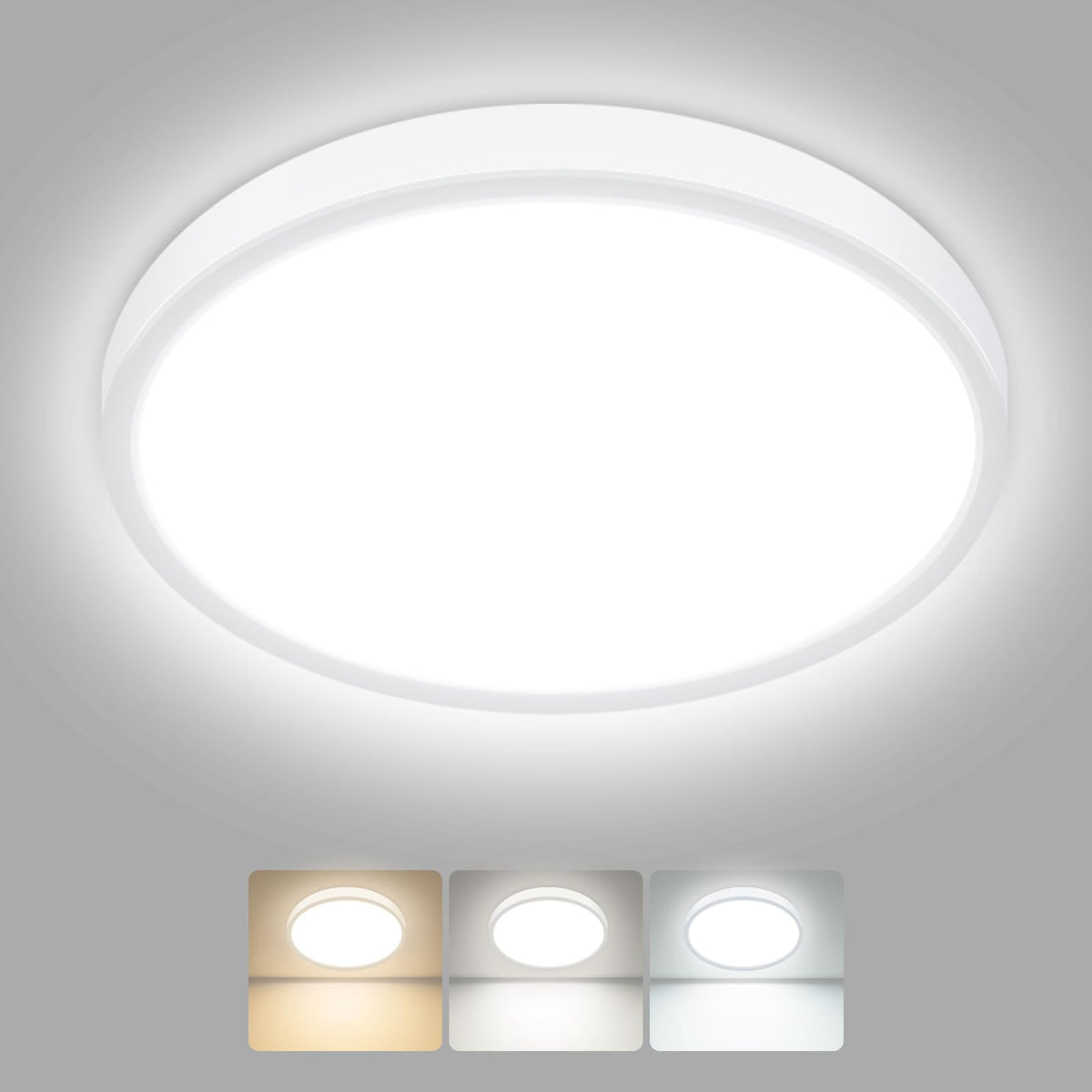 hepside Bathroom Light, 3000K/4000K/6500K 3 Color Temperature LED Ceiling Light, 15W 1500LM, Waterproof, Round, Small, Modern, Flush Ceiling Light for Bathroom, Kitchen, Bedroom, Black