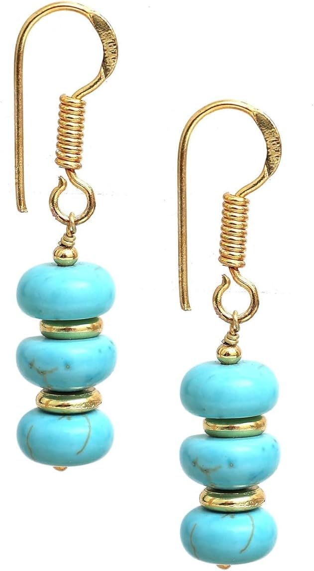 Gempires Natural Gemstone Rondelle Bead Earrings for Women | 8mm Beaded Drop Dangle Earrings | Gold Plated Hypoallergenic Hook Jewelry | Handmade Lightweight Crystal Earrings