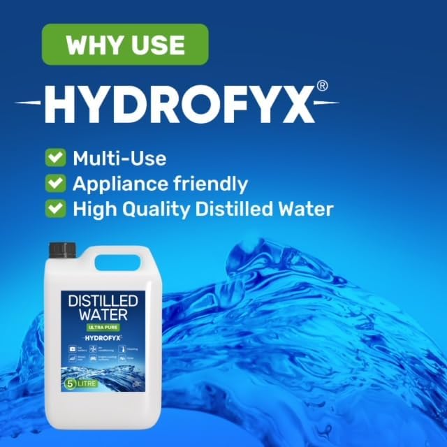 HYDROFYX 5L Distilled Water – 0 PPM TDS Mineral Free Water for CPAP Machines, Humidifiers, Steam Irons & Car Batteries – Made in UK