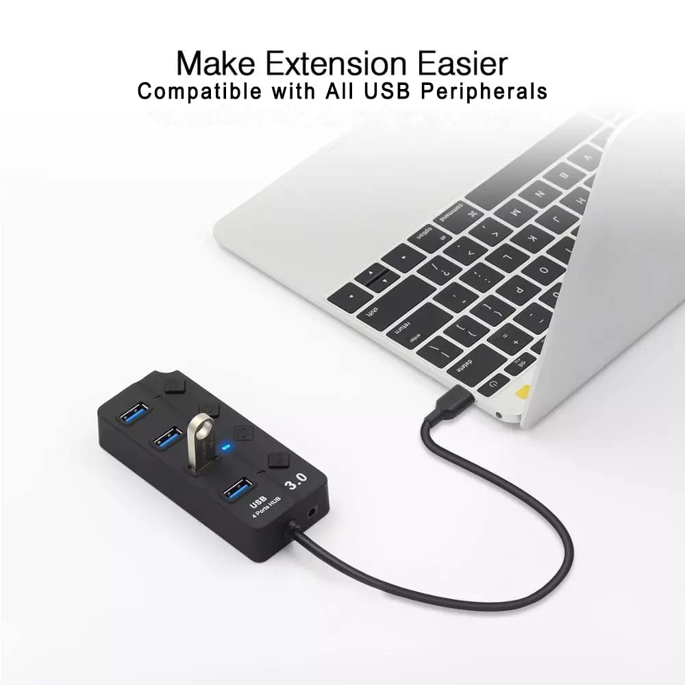 USB Expander Hub Splitter 4 Ports Adapter Dock Cord Ultra-Slim,Multi USB Cable Lead for PC,Laptop,NoteBook,MacBook,Desktop,ChromeBook,Surface Pro,Flash Drives,Mobile HDD Under £4