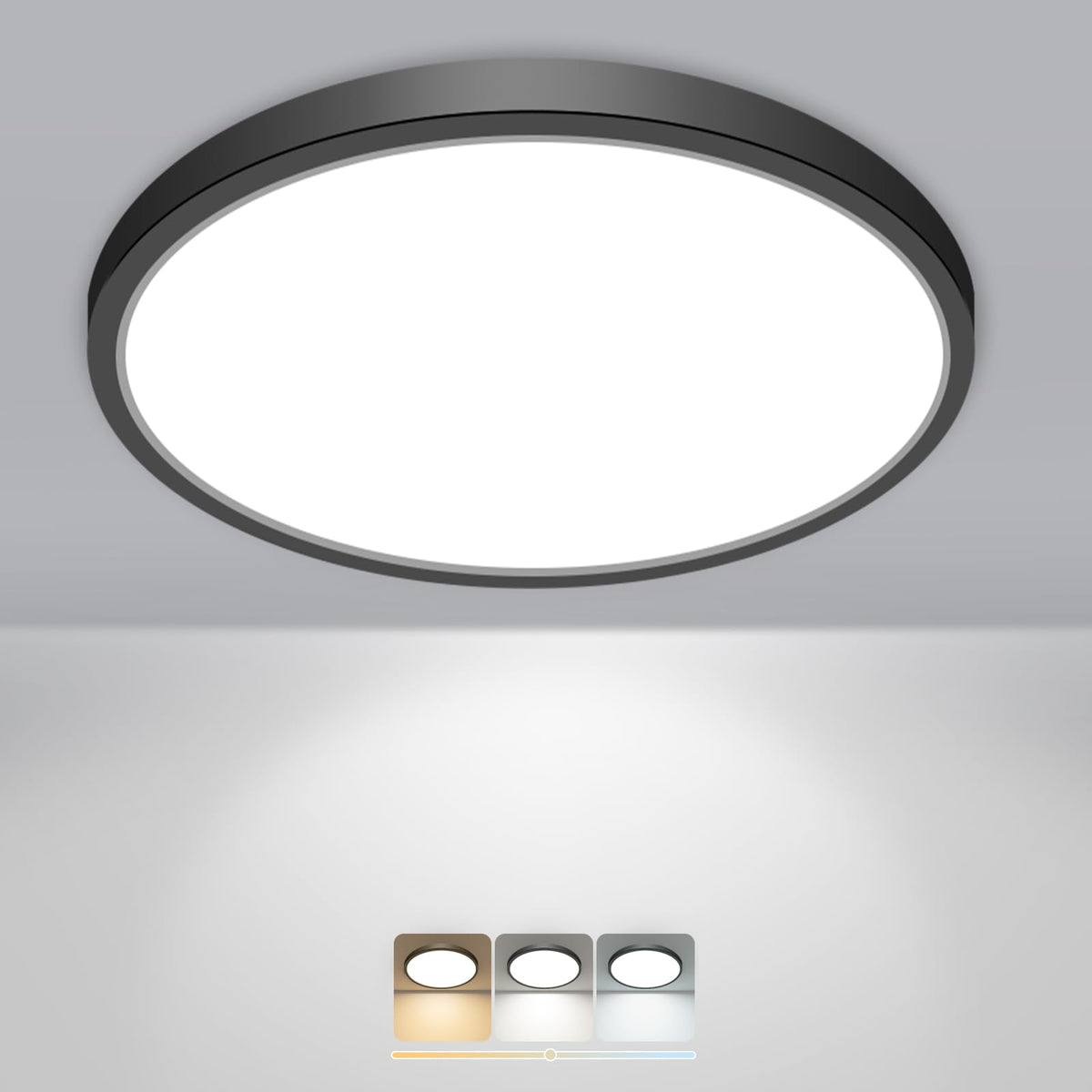slochi Bathroom Light, 3000K/4000K/6500K 3 Color Temperature, Waterproof, Round, Modern, Flush Ceiling Light for Bathroom, Kitchen, Bedroom, Hallway and MoreØ18CM(Gold)